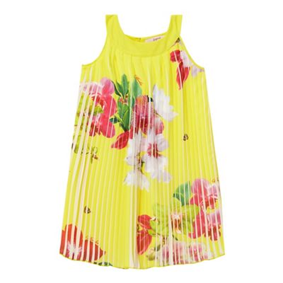 Girls' yellow floral pleated dress